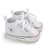 DEBAIJIA Baby Canvas Shoes Infant First-Walking Toddler Sneakers 0-6M Kid Plimsolls Anti-Slip Breathable 1 UK Child White (Tag Size 1)