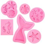 6 Pcs DIY Marine Themed Silicone Fondant Chocolate Moulds Set, Reusable Sweet Baking Molds Tools, Mermaid Tail Ocean Seashell 3D Shaped Molds for Cake Chocolate Candy Fondant Muffin Ice Jelly