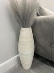 White & natural bamboo tall drum shaped vase 60cm floor vase or table vase (Bamboo)