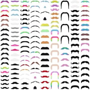 Gvhntk 180 Pcs Fake Musta che Bulk Stick on Moustache Realistic Self Adhesive Sticker Colorful Fake Beard Novelty Musta che Stickers Black Costume Moustache Beards for Party Supplies Halloween School,