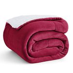 Bedsure Sherpa Fleece Throw Blanket - Fluffy Microfiber Solid Blankets for Bed and Couch Double/Twin Size, Red, 150x200cm