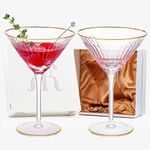 Khen Vintage Blush Pink Gold Rim Colored Martini Glasses | Set of 2 | Love & Gift, Friend, Mom, 8 OZ Crystal Cocktail Glassware For Cosmopolitan, Champagne - Classic Coupes Gilded Stemmed Glass