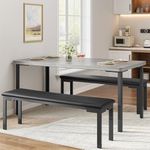 GarveeHome 3 Pieces Dining Room Table Set for 4, Compact Kitchen Table Set with 2 Upholstered Benches, Rectangle Modern Dining Table Chair for Small Spaces, Apartment, Gray