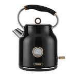 Tower Bottega T10020 Rapid Boil Traditional Kettle with Temperature Dial, Boil Dry Protection, Automatic Shut Off, Quiet Boil, Stainless Steel, 3000 W, 1.7 Litre, Black and Rose Gold