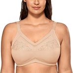 Delimira Women's Wireless Bras Cotton Mastectomy Bras with Pockets Post Surgery Full Cup Comfort Plus Size Everyday Bra Beige 42D