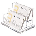 SANRUI Acrylic Business Card Holder for Desk,Name Card Display Holder,Office Clear Business Card Display Stand,2 Tiers 2Slots,Fits About 100 Business Cards