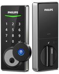 Philips Fingerprint Door Lock, Keyless Entry Door Lock with Touchscreen, Long-Last Battery Life, Auto-Lock, Deadbolt Door Lock with Code, Electronic Front Door Lock, One-Touch Locking, Satin Nickel