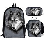 HUGS IDEA Wolf Backpack 3D Animals Bookbag Lunch Bag Pen Holder for Child Boys Back to School