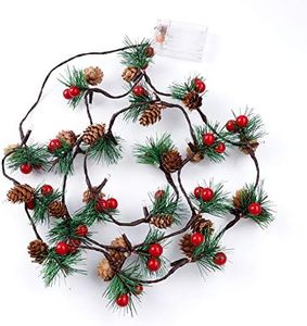 Luces de Navidad, 6.5FT 20 LED Guirnalda de Navidad Luces de hadas Árbol de Navidad Conos de pino Luces de cuerda con campanas para decoración navideña interior al aire libre, con pilas