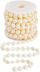 Pearl Strings for Crafts, DIY Projects, 10mm White Half Beads Spool Garland for Wedding Decorations (10 Yards)