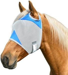 Fornyk Horse Fly Mask Without Ears, Writable Name Tag, UV Protection, Soft Padding, Adjustable Hook-and-Loop Strap, Ideal for Daily Turnout and Multi-Horse Barns (Blue, Large)