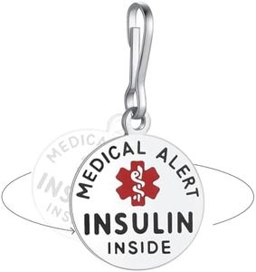 Divoti Insulin Inside Bag Tag 1.25" with Zipper Pull | Pre-Engraved, Dual-Sided & Bold Lettering - Stainless Steel, Heavy-Duty Construction - Ideal for Emergency, Medical Condition