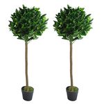 Leaf Design UK Pair of Artificial Bay Topiary Ball Trees, Green, 120cm (4ft)