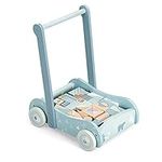 Navaris Wooden Baby Walker with Blocks - Push Along Wagon for Babies with 46 Wood Bricks - Classic Toy Gift Idea for Girls and Boys Learning to Walk