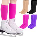 4 Pairs Figure Skating Socks High Tights Skate Socks Ice Skating Socks Nylon Skating Socks for Ice Skates Dance (Black, Purple, Nude, Rose)