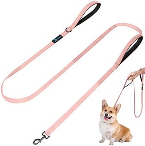 PuppyDoggy Dog Leash for Small to Medium Dogs 6 ft with 3 Reflective Stitching and 2 Traffic Padded Handles Dog Lead/Rope, Pet Leash for Running Walking Training ((6 ft x 0.6 in) - Pink 1 Pack)