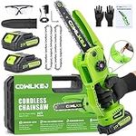 CQWLKEJ Mini Chainsaw Cordless 8inch Electric Chainsaw Pruning Chain Saw with Oiler System, 2PCS Rechargeable Batteries 2 Chains and Carrying Case Portable Battery Chainsaw for Pruning