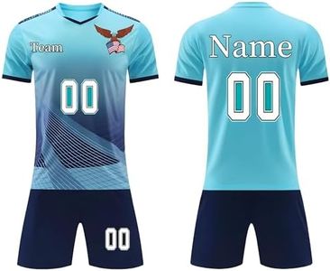 DVGEY Custom Soccer Jersey Sports Team Training Soccer Uniforms Personalized Name Number Logo Soccer Jerseys for Kids Adults Men Women (Light Blue)