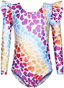 Arshiner Girls Gymnastics Leotards Ruffle Long Sleeve Shimmer Ballet Unitard Dancewear for 3-10 Years