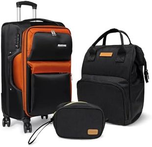 JELLYSTARS Updated 20 inch Carry on Spinner Luggage with Wheels Boarding Softside Travel Suit Case Soft Suitcases with Buit-In TSA Lock(Black Orange)
