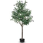 TonJin Artificial Olive Tree 5FT/150cm Tall Faux Silk Plant Large Fake Olive Potted Tree with Natural Wood Trunk and Lifelike Fruit for Home Office Decor Indoor with Plastic Planter