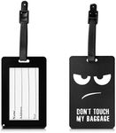 kwmobile Silicone Luggage Tag - with Name ID Card and Flexible Strap for Travel Bag or Suitcase - Don't Touch My Baggage White/Black