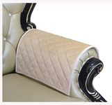 Haomaijia Nonslip Beige Velvet Sofa Arm Covers Couch Armrest Covers Leather Couch Quilted Furniture Protector for Dogs Kids Pets Pack of 2(ASand, Sofa Armrest Cover-2 Pieces)