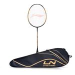 Li-Ning Turbo 99 Carbon Fibre Strung Badminton Racket with Full Racket Cover (Black/Gold) | For Intermediate Players | 84 grams | Maximum String Tension - 30lbs