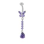 Beydodo Surgical Steel Belly Button Rings 14g, Navel Rings for Women Sexy Butterfly Dangle with Cubic Zirconia