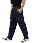 THIRD QUADRANT Cargo Jogger Baggy Jeans for Men | Loose fit Washed Jeans for Men | Utility Cargo Pant for Men (34, Blue Washed)