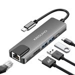 USB C Hub, KRISUHO 5-in-1 USB C to HDMI, USB C Multiport Adapter with 100M Ethernet, 4K HDMI,100W Power Delivery and 2 USB 3.0 Compatible for MacBook Air, iPad Pro,MacBook Pro, XPS, and More (100M)