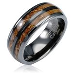 Gunmetal Gray Tungsten Rings For Men whiskey barrel Wood grain Inlay wooden Wedding Promise Engagement Band Size 6-16, Metal, No Gemstone,