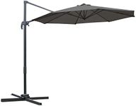 Outsunny 3(m) Patio Offset Parasol Roma Umbrella Cantilever Hanging Sun Shade Canopy Shelter Tilt 360° Rotation with Aluminium Frame Hand Crank Cross Base, Dark Grey