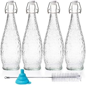 Nicunom 4 Pack 32 oz Swing Top Glass Bottles with Stopper, Airtight Flip Top Glass Bottles for Brewing, Kombucha, Beverages, Beer, Vinegar, Soda, Smoothies, Kefir, Juicing, Includes Brush & Funnel