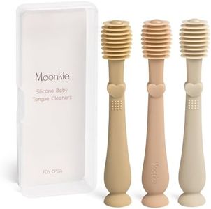 Moonkie Baby Tongue Cleaner, Toddler Toothbrush, Baby Oral Cleaner Newborn Kit for 3 Months+, 3 Pcs (Croissant/Apricot/Sand)