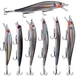 Fishing Diving Lures Life-Like Hard Minnow Crankbait Artificial Bait Plugs Popper Jerkbait with Treble Hooks 3D Eyes Surf Fishing Lures Striper Bass Salmon Saltwater Freshwater (6PCS)