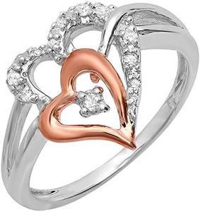 Dazzlingrock Collection 0.13 Carat (ctw) Sterling Silver and Round Cut Diamond Double Heart Two Tone Promise Ring (Size 8.5)