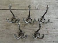 SET OF 5 CLASSIC ANTIQUE STYLE 1883 TRIPLE COAT HOOK CAST IRON HOOKS HAT RACK