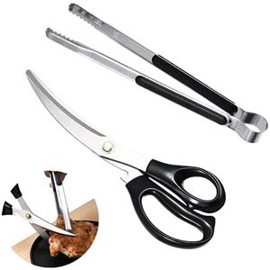 Korean barbecue scissors and clip set, BBQ scissors BBQ tongs, kitchen scissors, cooking scissors,pissa scissors, Ergonomic scissors stainless steel scissors clip for easy use (black)