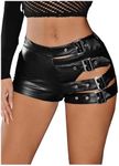 OYOANGLE Women's Buckled Cut Out Leather Mini Shorts Y2k Low Rise Booty Hot Shorts Black Small