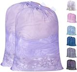 Polecasa Heavy Duty Large Mesh Laundry Bags with ID Tag and Locking Drawstring Closure - 2 Pack, 24 x 36 inches - Laundry Hamper Liner, Washable Laundry Bag for Travel, Sports, Dorms (Purple)