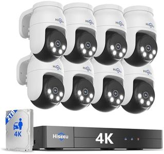 Hiseeu 4K PTZ Wired Security Camera System with 8 x 8MP IP67 CCTV Cameras,8MP DVR,360° Coverage,Smart Color Night Vision,Audio,Person/Vehicle Detection,2TB HDD for 24/7 Recording,Surveillance DVR Kit