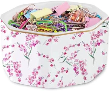 HOMSUN Ceramic Paper Clip Holder Gold Paperclips Dispenser Organizer for Desk Cute Floral Print Office Binder Clip Holder Hair Clip Bobby Pin Candy Bowls Gift for Office Desk Décor Pink Flowers