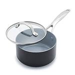 GreenPan Valencia Pro Hard Anodised Healthy Ceramic Non-Stick 16 cm / 1.4 Litre Saucepan with Lid, PFAS-Free, Induction, Oven Safe, Grey