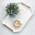 Dream Arts Modern Coffee Tea Tray Rectangle Decorative Tray, Large Ottoman Tray Brack Fast Tray Perfect for Serv Dinner or Lunch (White)