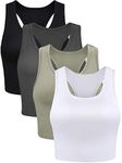 4 Pieces Basic Workout Crop Tank Tops Sleeveless Racerback Sport Tank Top for Women Yoga Running (Black, Charcoal Gray, Olive Green, White,Medium)