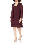 S.L. Fashions Women's Embellished Tiered Jacket Dress (Petite and Regular), Fig, 16