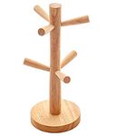 GLAITC Wood Mug Tree Mug Holder Mug Rack Tabletop Holder Wood Cup Holder Storage Organizer Display Stand Kitchen Supplies for Tea Coffee Cup Mug Hooks (6 Cup)