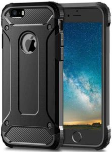 TECHGEAR iPhone SE 2016, 5s, 5 Tough Armoured Coque, Housse de Protection Double Épaisseur avec Découpe pour Logo Compatible pour Apple iPhone 5s, iPhone 5 & iPhone SE (Noir)