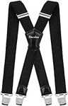 Decalen Mens Braces with Very Strong Metal Clips Wide 4 cm 1.5 inch Heavy Duty Suspenders One Size Fits All Men and Women Adjustable and Elastic X Form (Black 2)